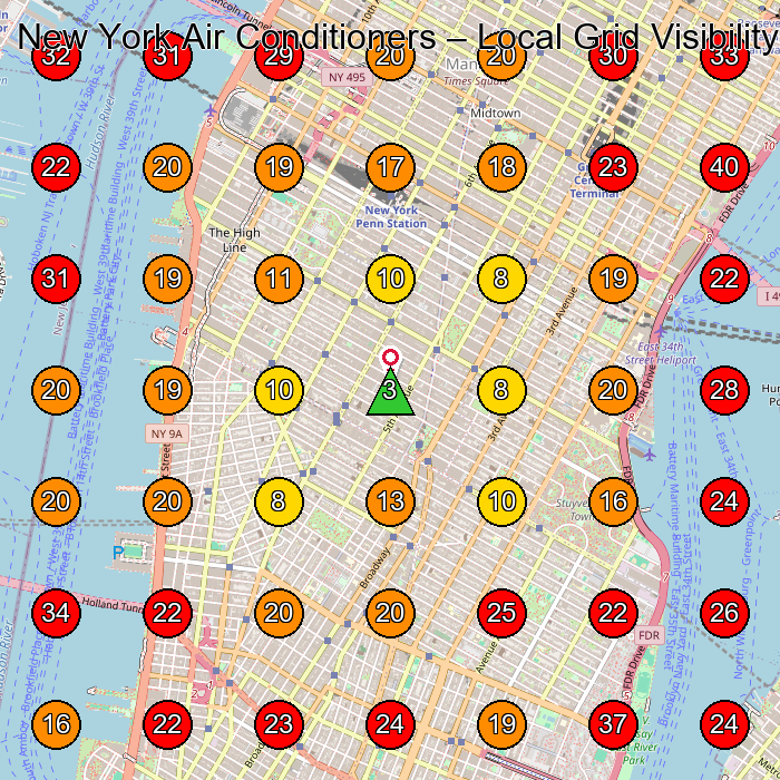 New York Air Conditioners GeoGrid visibility map for Air Conditioning Contractor in Hoboken